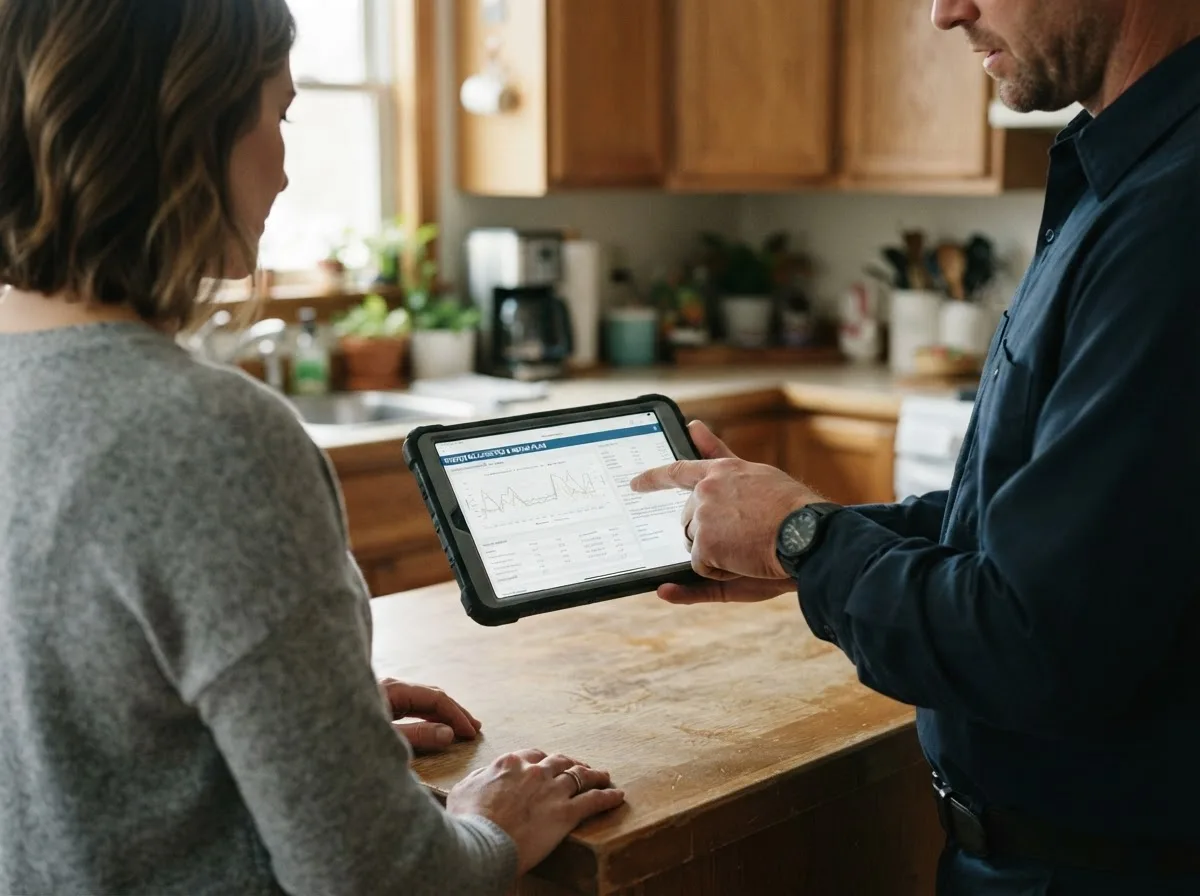 HVAC technician inspecting a heating & cooling system in Dennison, IL